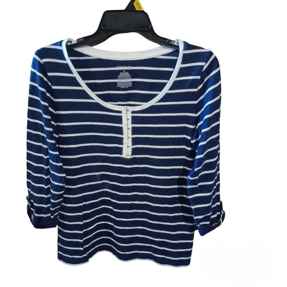 St. John's Bay Tops - St. John's Bay Navy & White Striped Top Button Cuff Sleeves